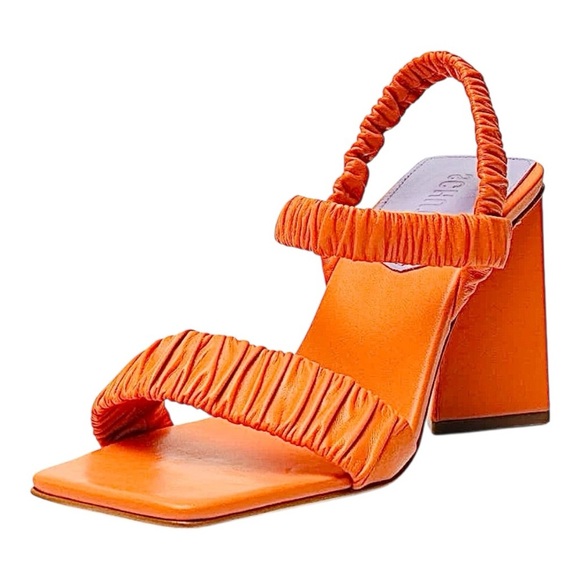 SCHUTZ Lirah Orange Ruched Strap Block Heel Sandals 6.5M - Picture 7 of 10